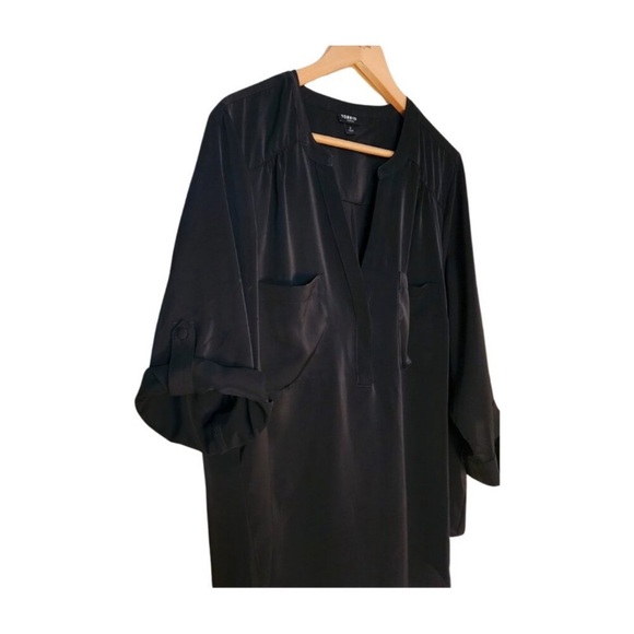 Torrid Womens 3X Black Harper Georgette Pullover 3/4 Sleeve Blouse Pockets - Picture 3 of 8